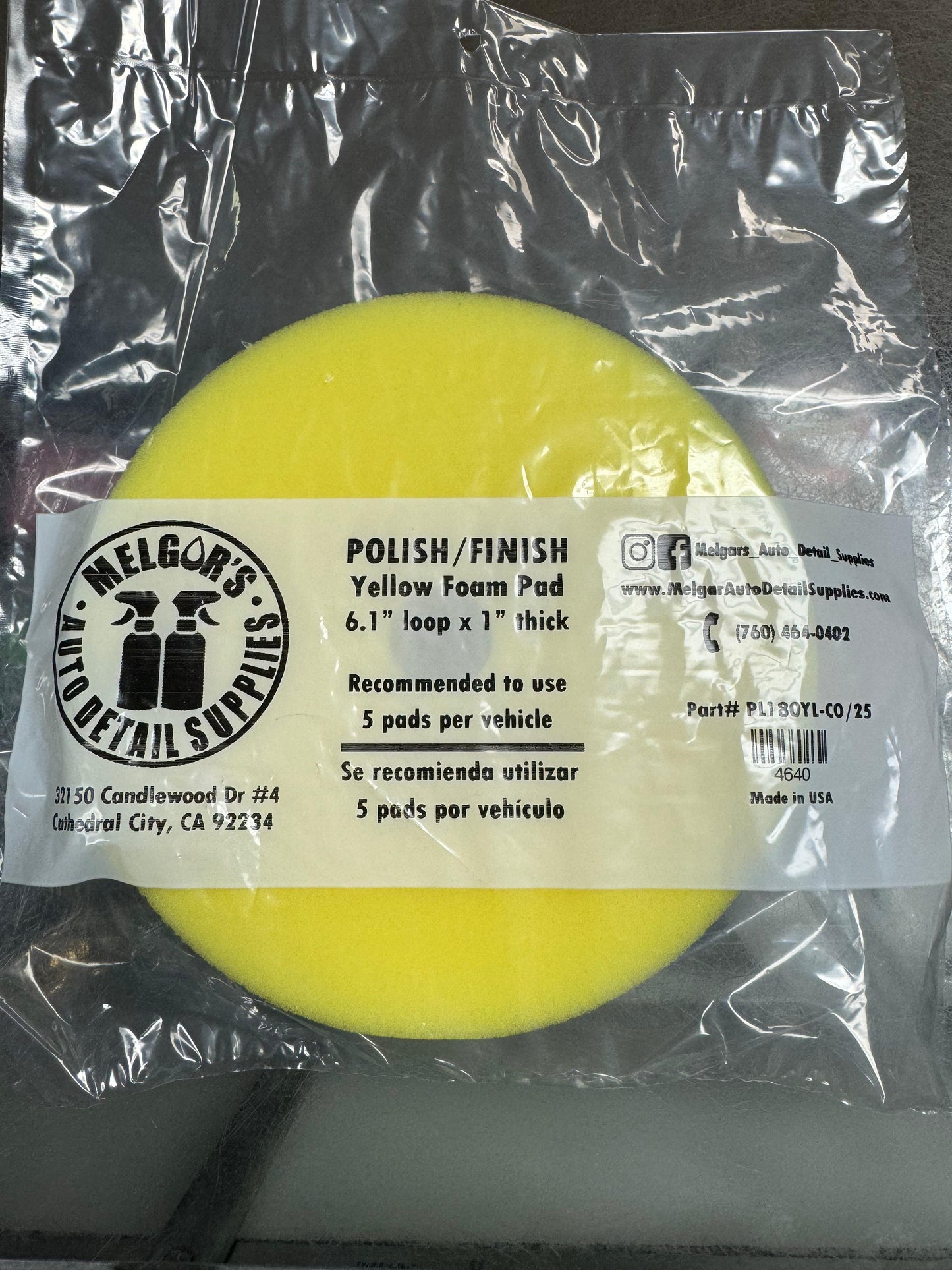POLISH / FINISH Yellow Foam Pad 6” loop x 1” thick